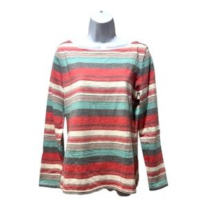 Talbots L Striped Long Sleeve Top Cotton Metallic Thread